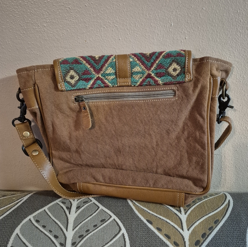 Myra Bag Western Leather Shoulder Canvas Crossbody Electric Ice Turquoise Brown - Picture 10 of 16